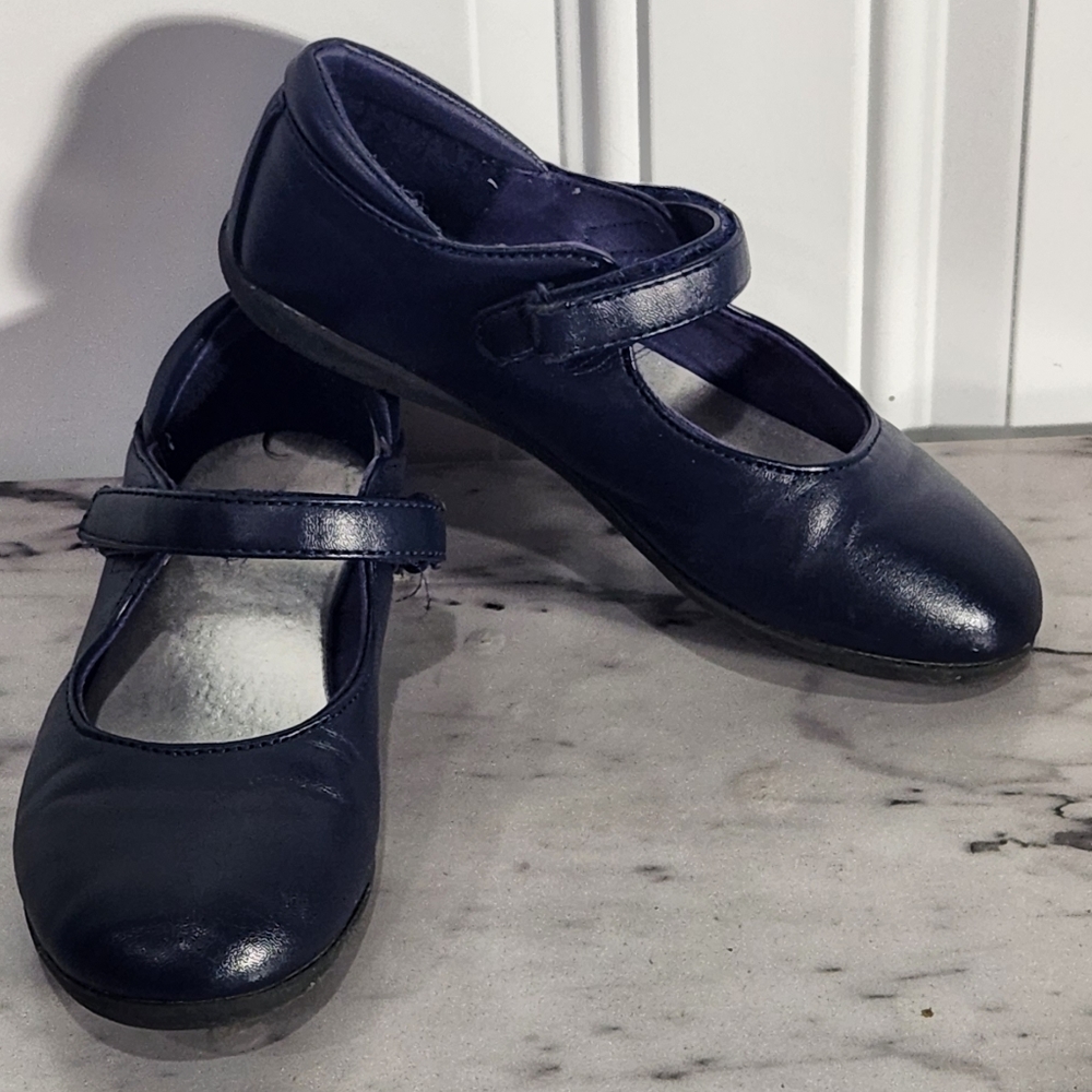 Lands' End blue Mary Janes hook and loop strap school dress shoes girl's size 1